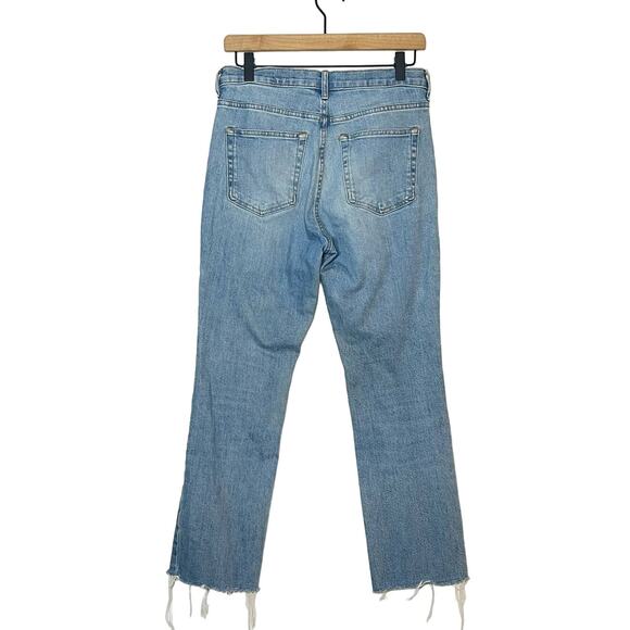 Everlane Straight Leg Jeans Women's SZ 29 Blue Denim Mid Rise Frayed Hem Cropped - Picture 2 of 9